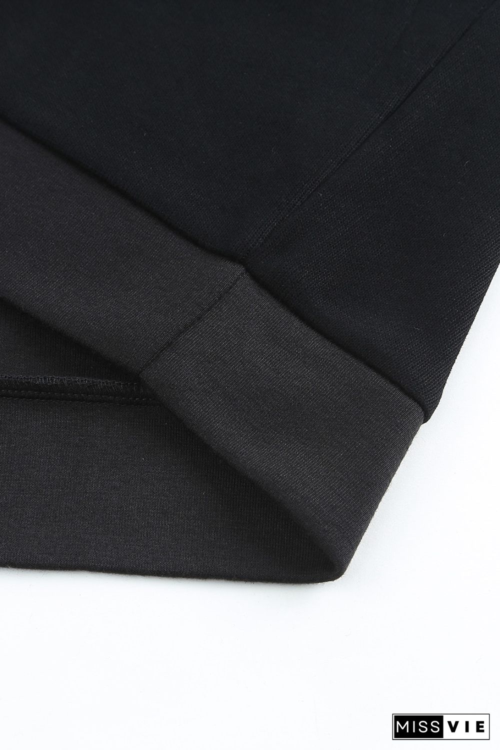 Black Casual Button Solid Patchwork Trim Hoodie