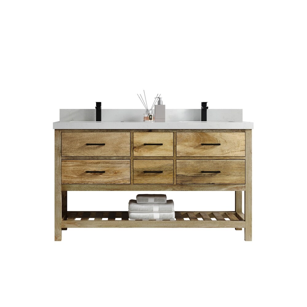 Willow Collections 60 in. W x 22 in. D Parker Mango Double Sink Bathroom Vanity with Countertop