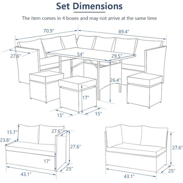 AECOJOY 7 Pieces Patio Furniture Set Outdoor Sectional Sofa Rattan Conversation Set