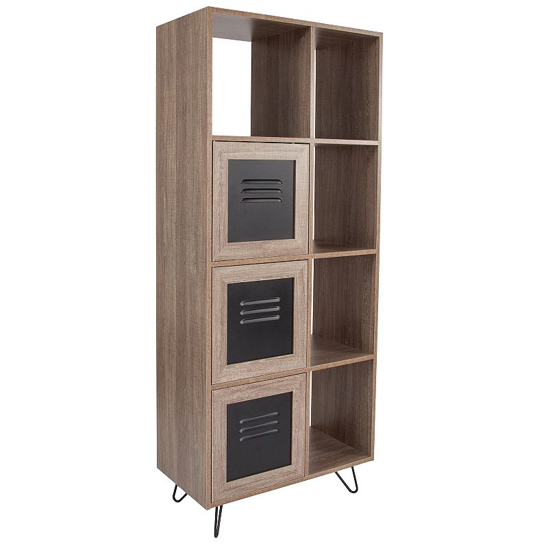 Emma and Oliver 63H 5 Cube Storage Organizer Bookcase with Metal Cabinet Doors