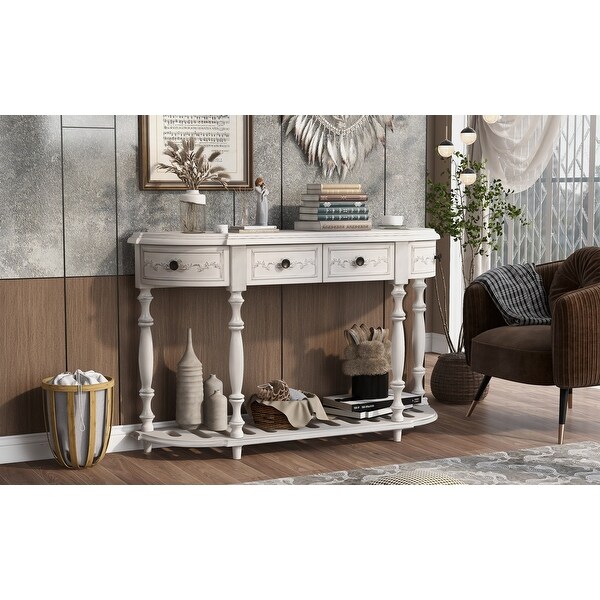 Modern Curved Console Table Sofa with 4 Drawers and 1 Shelf