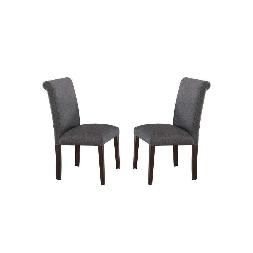 Blue Grey Fabric Dining Chairs with Upholstered Back and Seat  Set of 2