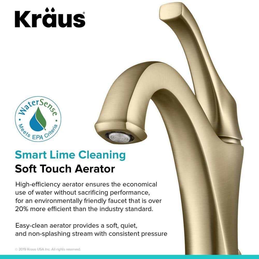 KRAUS Arlo Brushed Gold Basin Bathroom Faucet with Lift Rod Drain and Deck Plate