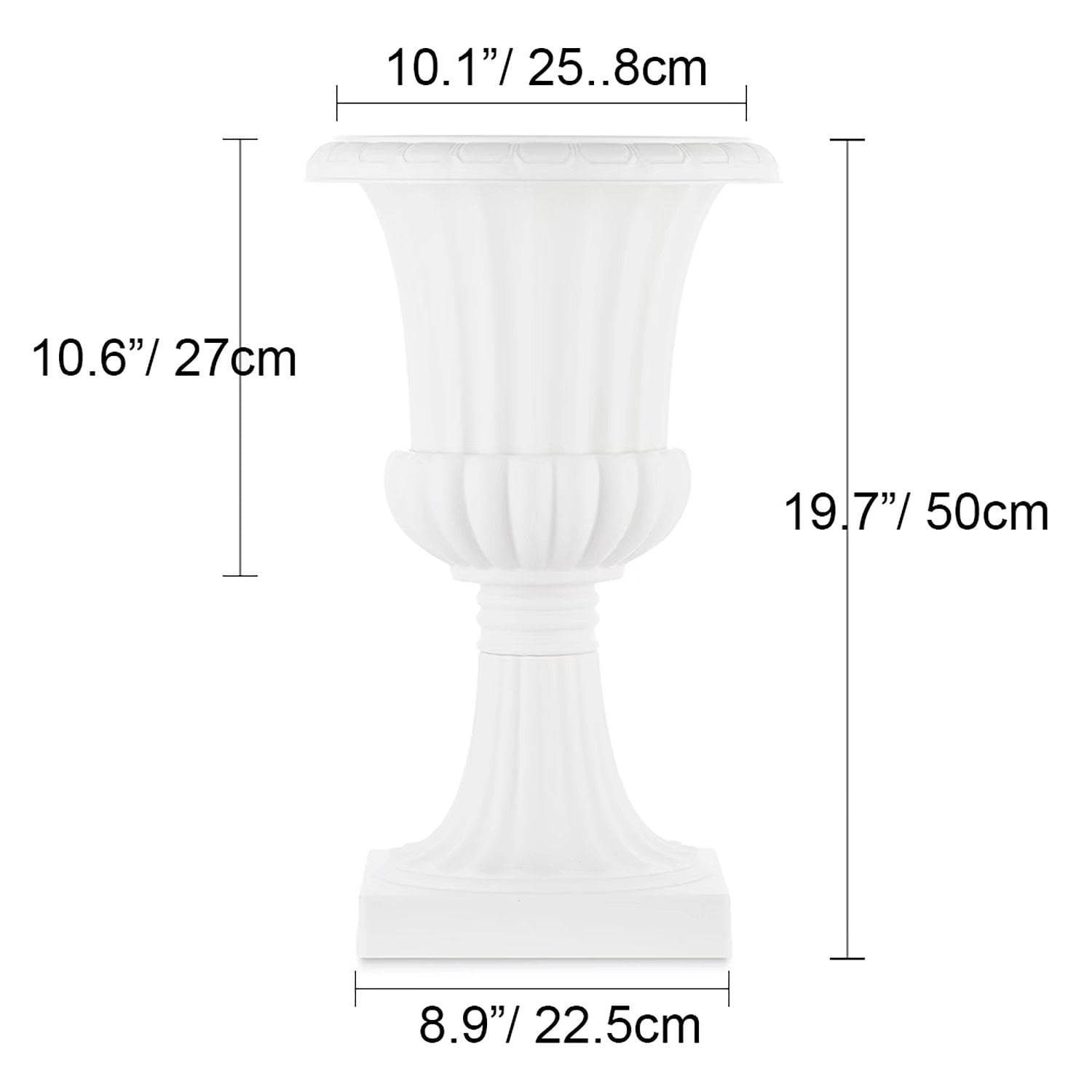 Urn Planter for Outdoor Plants 19.7 inch Tall White Plastic Garden Plant Pot 2 Pack