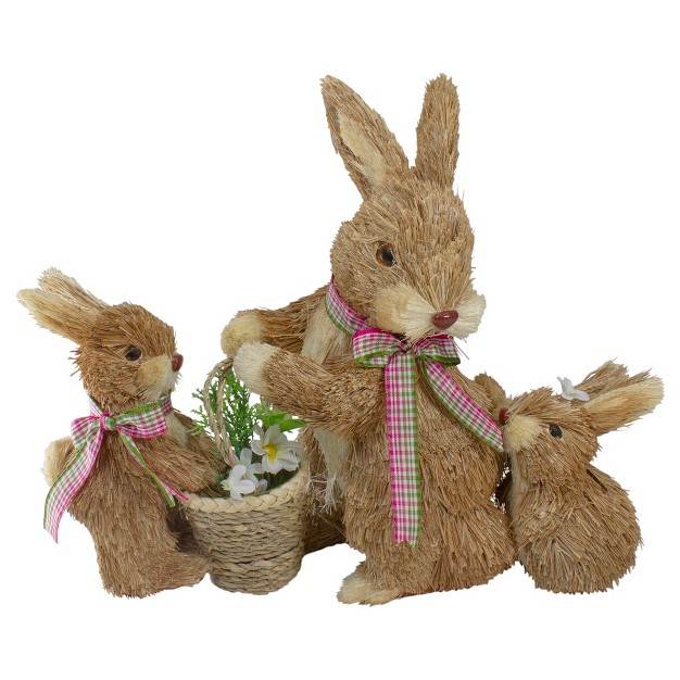 Sisal Mommy And Baby Bunnies Easter Figure