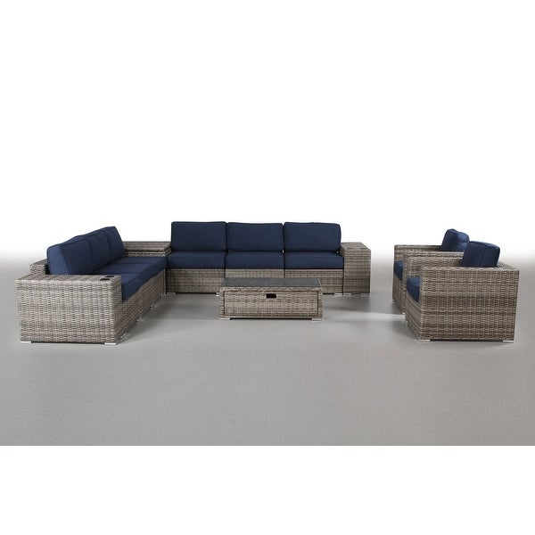 12 Piece Rattan Sunbrella Conversation Set with Cushions - Overstock - 34333445