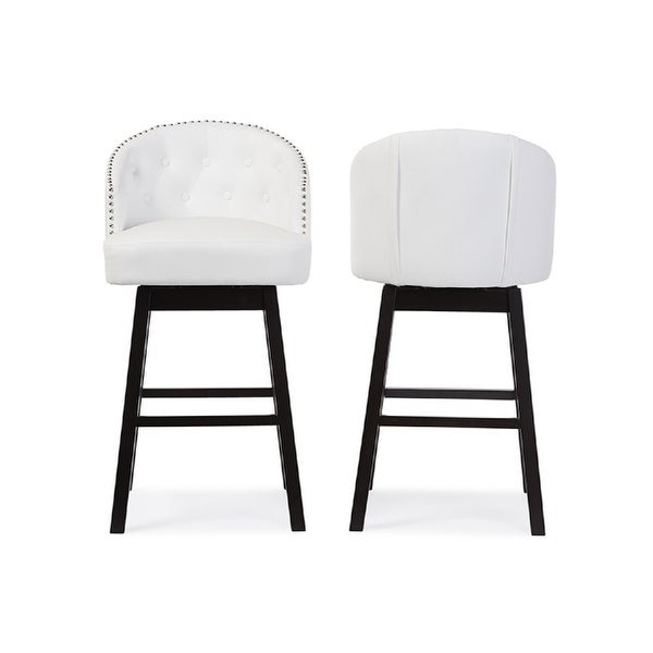 Avril Modern and Contemporary White Faux Leather Tufted Swivel Barstools with Nailhead Trim， Set of 2 - as show