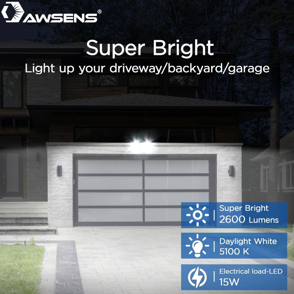 AWSENS 30-Watt 180-Degree Black Motion Activated Outdoor Integrated LED Security Flood Light with PIR Dusk to Dawn Sensor SL5462-BK