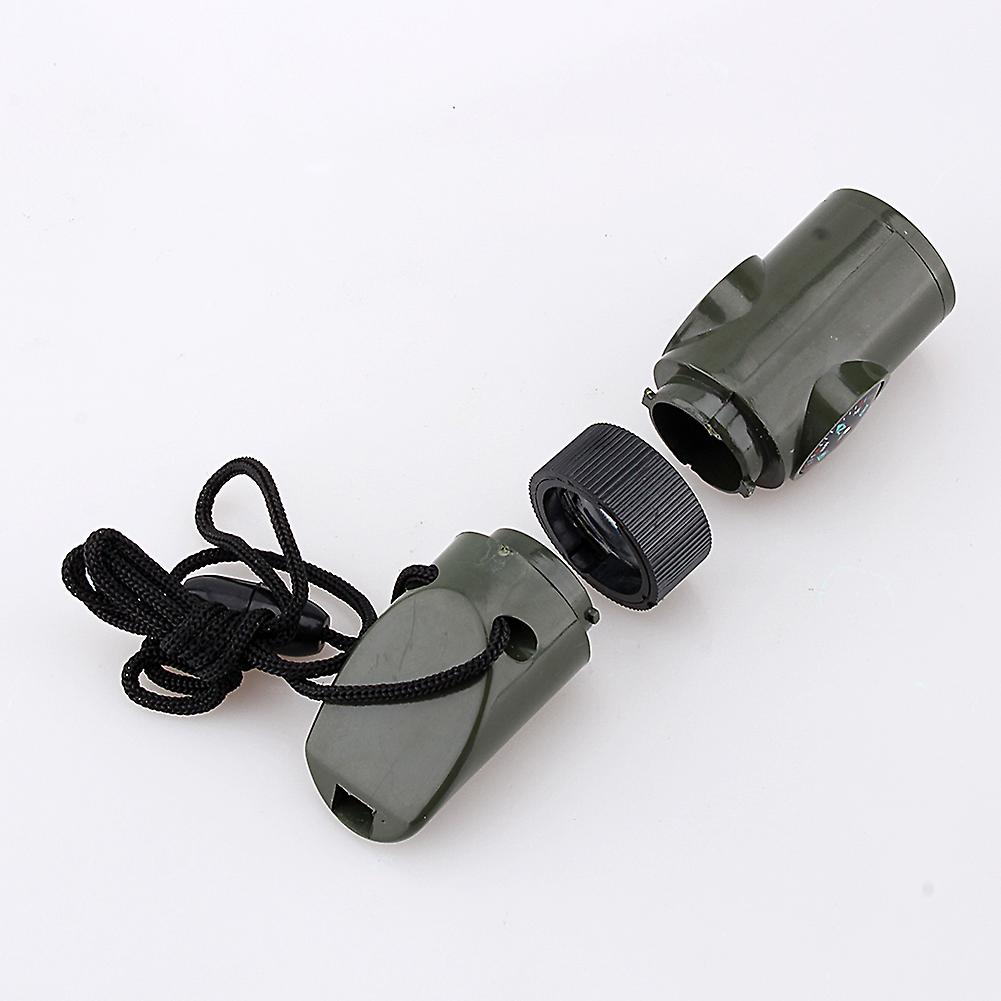 New 7 In 1 Camping Survival Whistle Compass Thermometer Flashlight Magnifier Kit