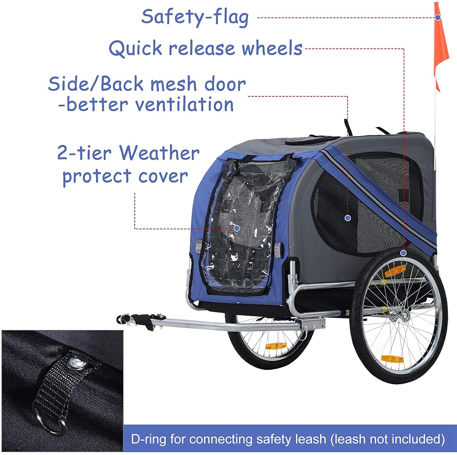 Bike Trailer Cargo Cart for Dogs and Pets with 3 Entrances Large Wheels for Off Road   Mesh Screen