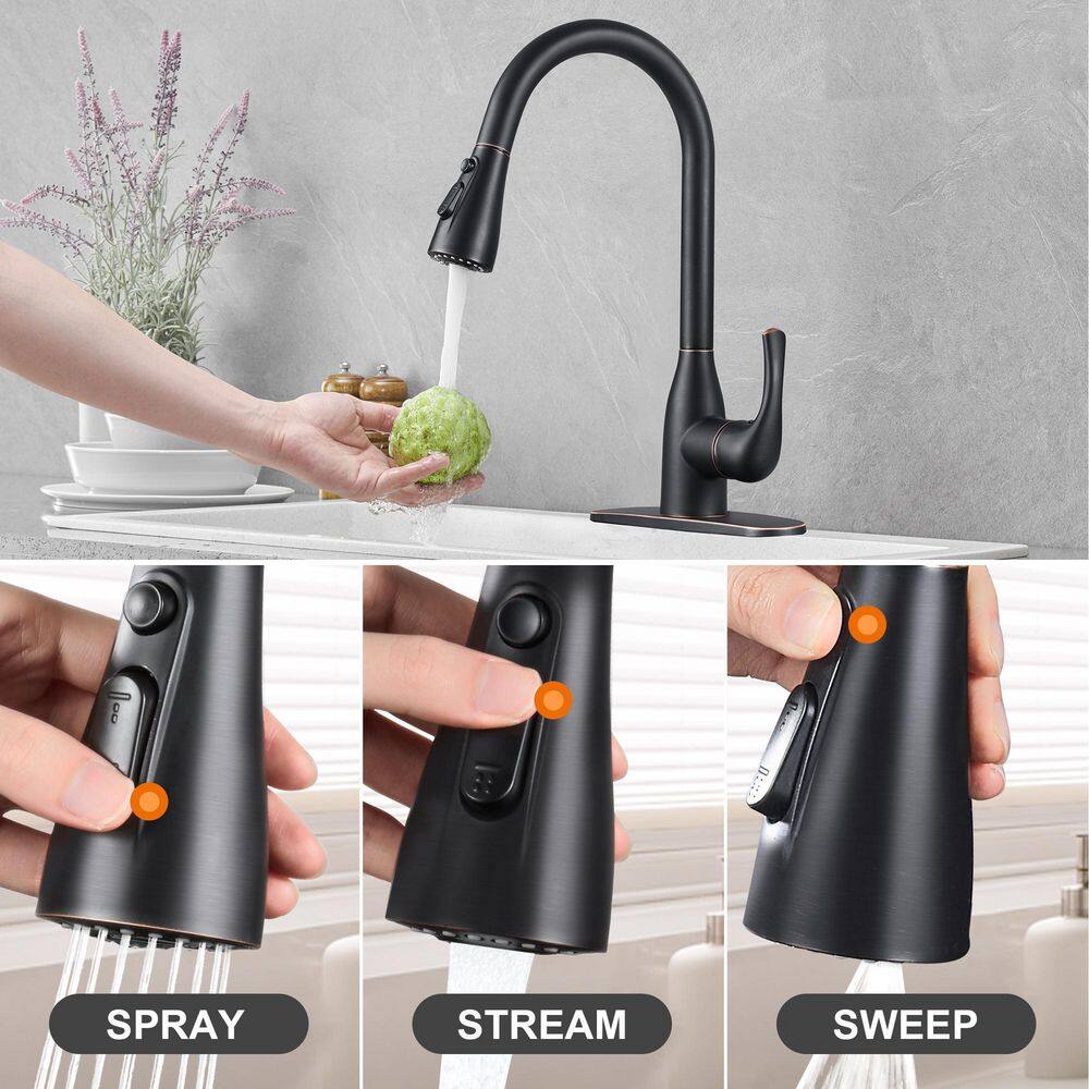 Heemli Single Handle Pull Down Sprayer Kitchen Faucet with Deckplate Included in Oil Rubbed Bronze KBN0101B