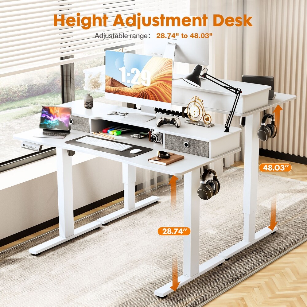 Height Adjustable Electric Standing Desk with 2 Drawer