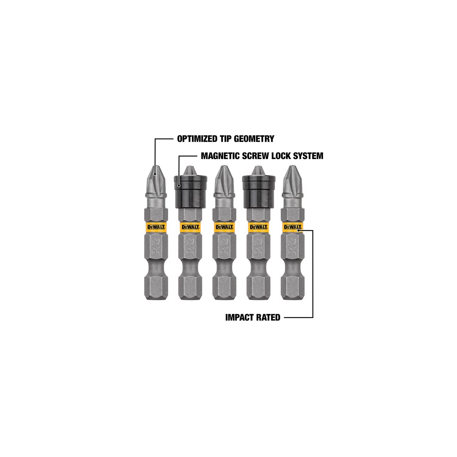 DW Max Fit Phillips #2 X 1.5 in. L Screwdriver Bit Set Steel 5 pk