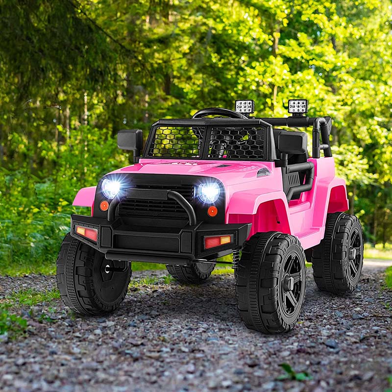 12V Kids Ride On Truck Car Battery Powered Electric Vehicle RC with Mesh Windshield & Bright Headlights