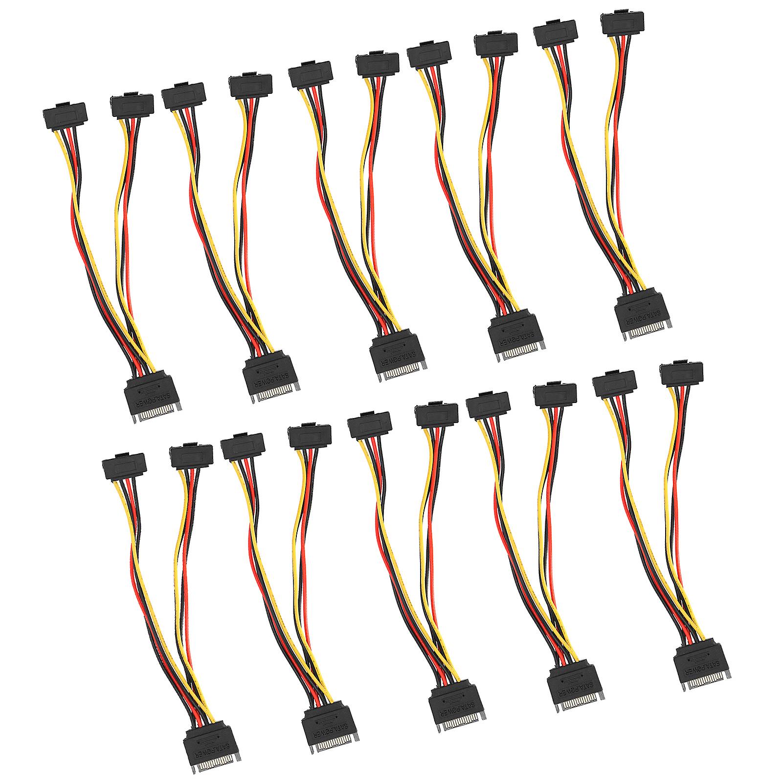 10pcs Sata Power Adapter 15pin 1 Male To 2 Female Right Angle Connector Mains Cord For Transfer Data Charge