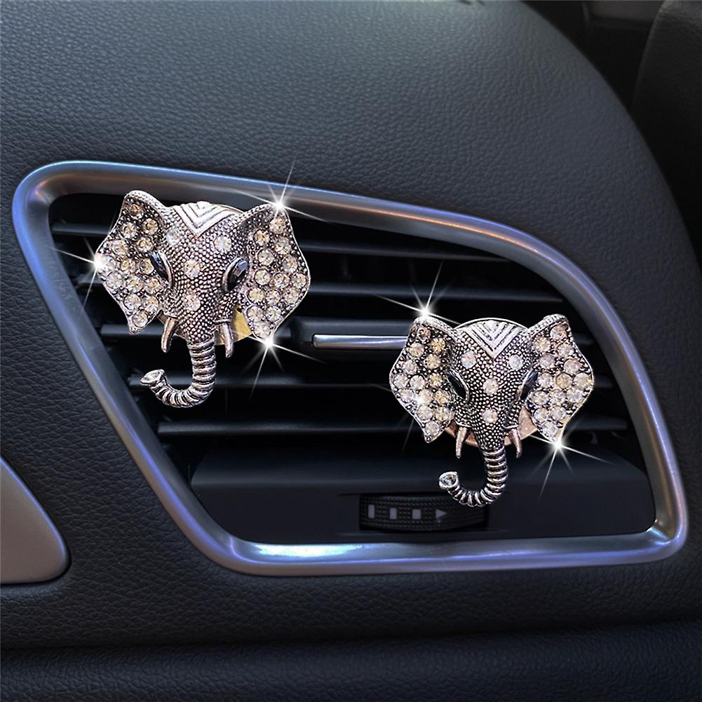 Air Vent Clip Charm Bling Crystal Air Freshener Elephant Shaped Rhinestone Oil Diffuser Clip Car Accessory For Women Auto Interior Decor Gray