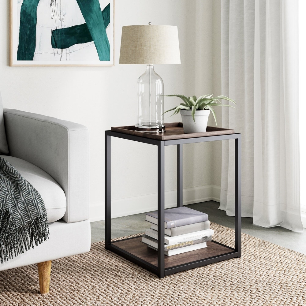 Nathan James Nash End Table with Tray Top Shelves   Metal Frame