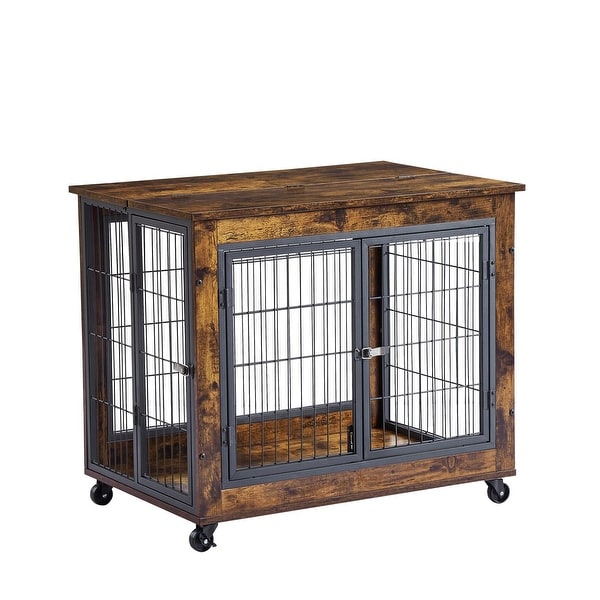 End Table Dog Cage with Double Doors on Casters