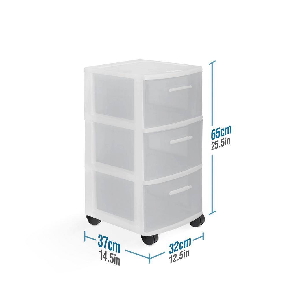 MQ 3-Drawer Resin Rolling Cart in Clear and White (2-Pack) 547-WHT2PK