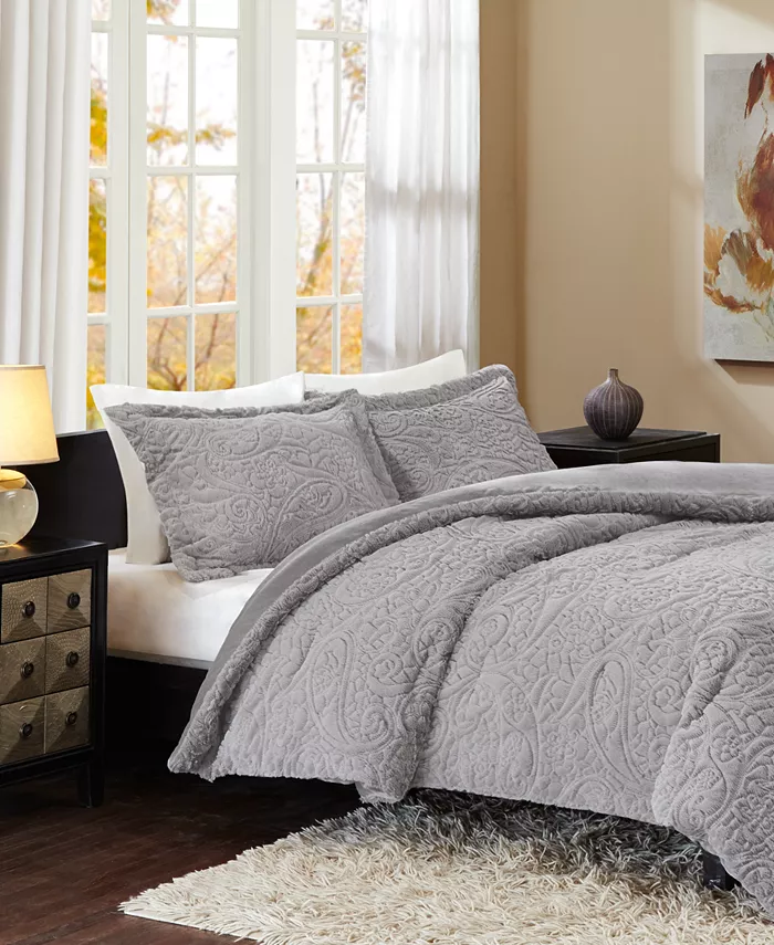 Madison Park CLOSEOUT! Norfolk Reversible Faux Fur 3-Pc. Comforter Set， Full Queen