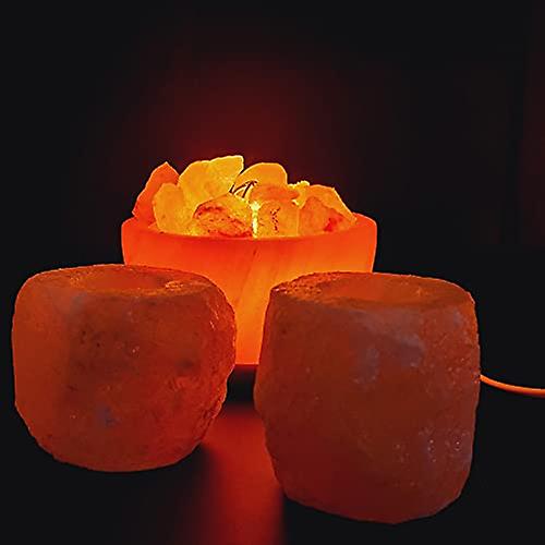 Himalayan salt fire bowl chunks lamp with 2x tea light holders