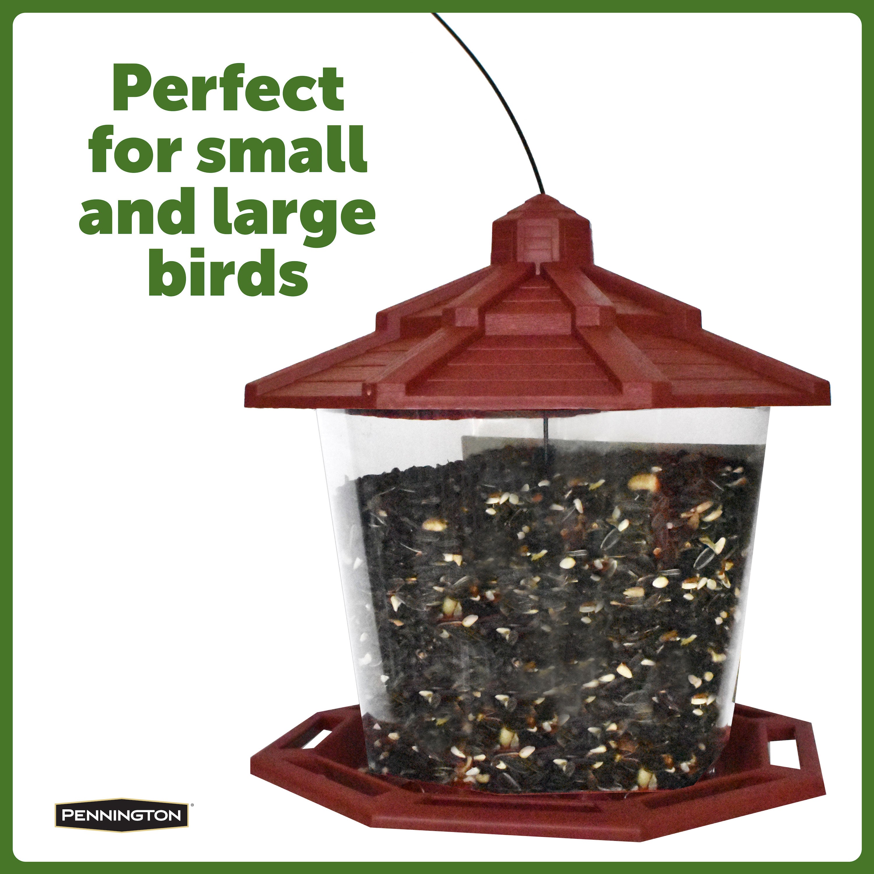 Pennington Red Resin Ecozebo Wild Bird Hopper Feeder， 7 lb. Capacity， 2 Pack