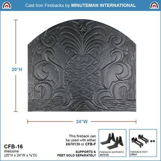 MINUTEMAN INTERNATIONAL 24 in. L Black Cast Iron Welcome Fireback with Pineapple Design CFB-16