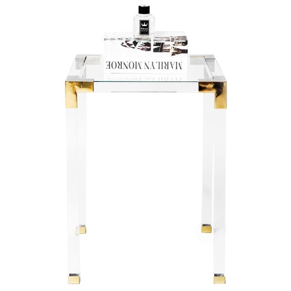 Square Acrylic Gold Metal Modern Tempered Glass End Side Table