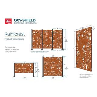 OUTDECO Rainforest 3 ft. x 6 ft. Oxy-Shield Corten Steel Decorative Screen Panel in Rust with 6-Screws OXY001