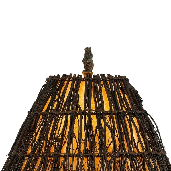 150 Watt Resin Body Table Lamp with Bear Design and Twig Shade， Bronze