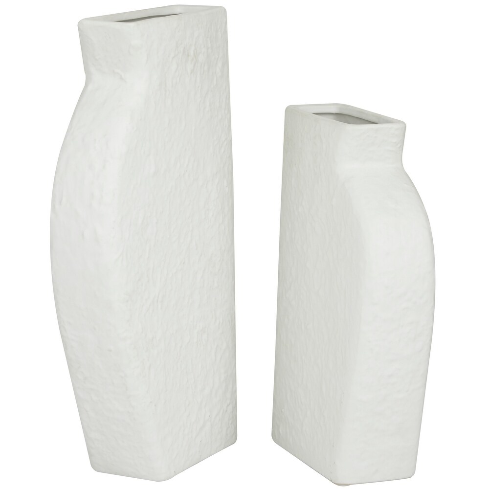 CosmoLiving by Cosmopolitan White Ceramic Textured Vase (Set of 2)   3.00W x 7.30L x 11.10H