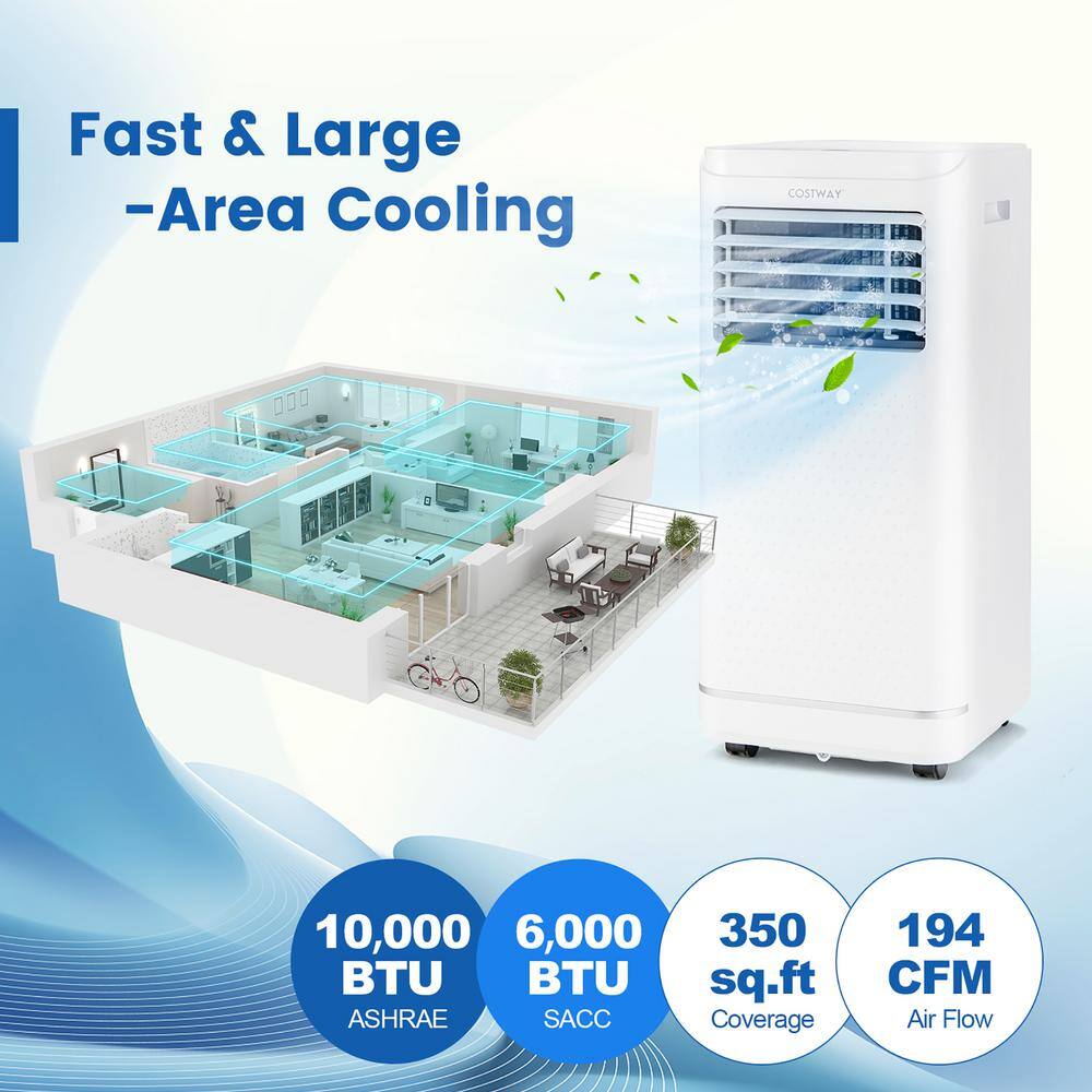 Costway 10000 BTU Portable Air Conditioner Cools 350 sq. ft. with Remote Dehumidifier and Fan Mode in White FP10266US-WH