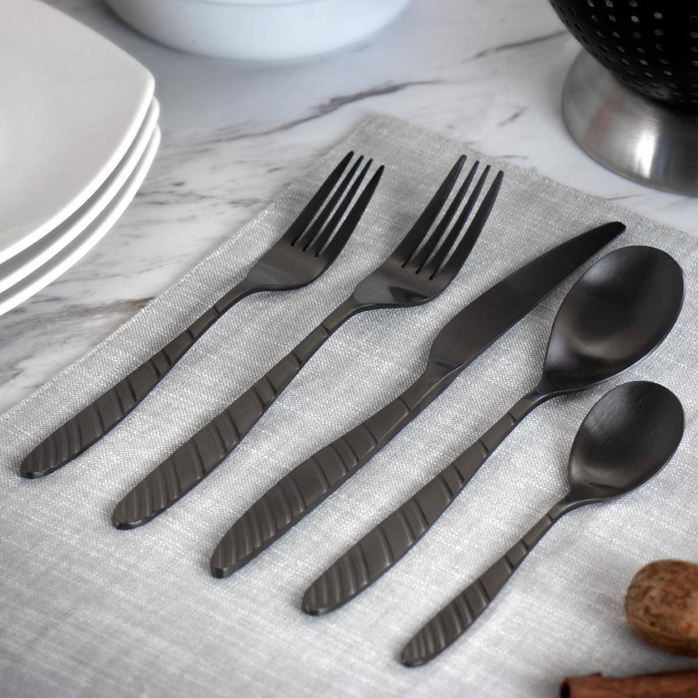 MegaChef La Vague 20-Piece Matte Black Stainless Steel Flatware Set (Service for 4) 985112466M