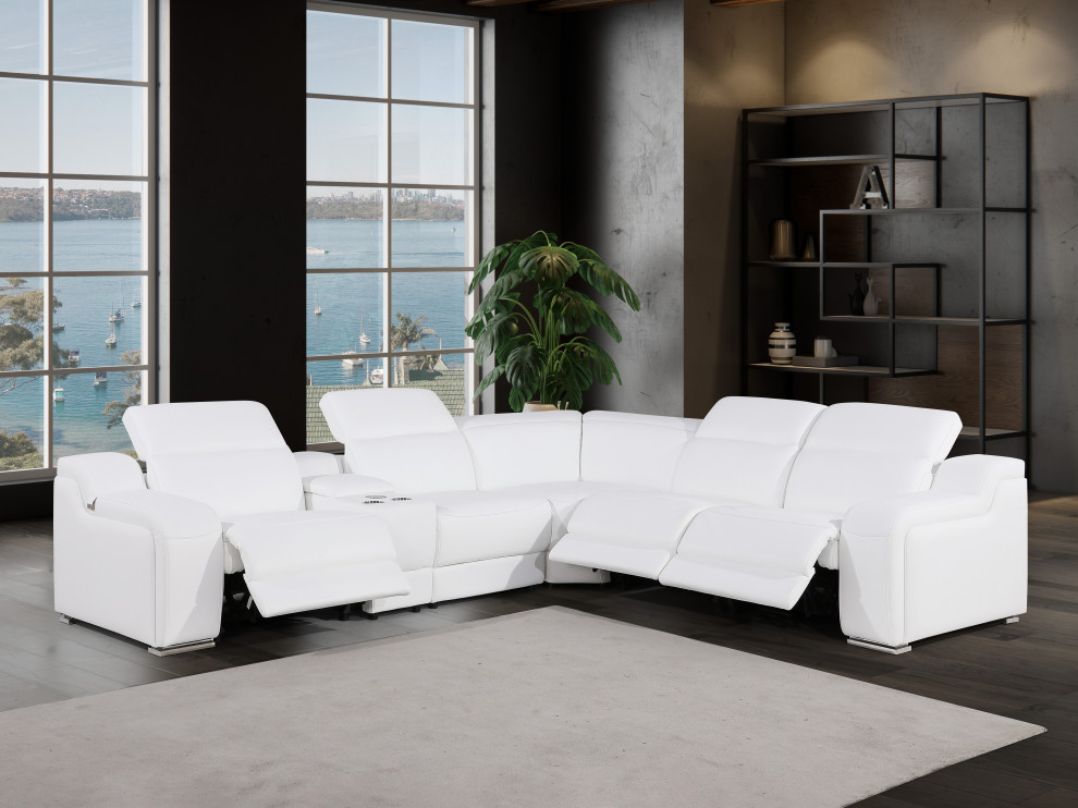 Marco 6 Piece  3 Power Reclining Italian Leather Sectional   Modern   Sectional Sofas   by Luxuriant Furniture  Houzz