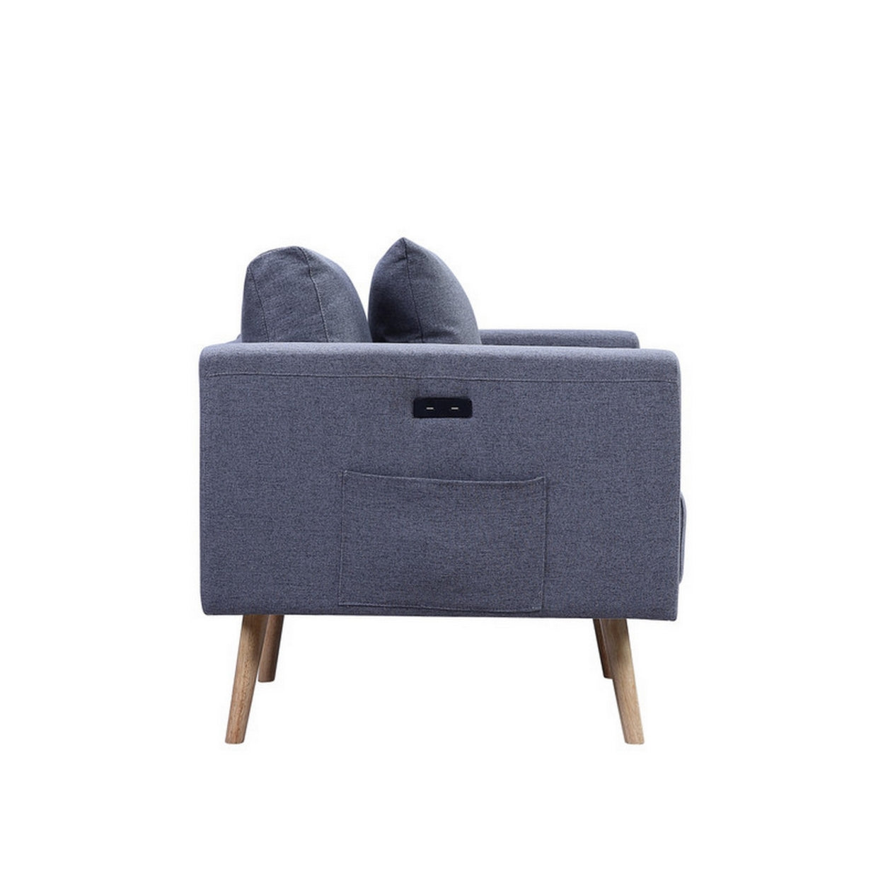 Mico 33 Inch Modern Sofa Chair with USB Ports and Pocket, Dark Gray Fabric- Saltoro Sherpi