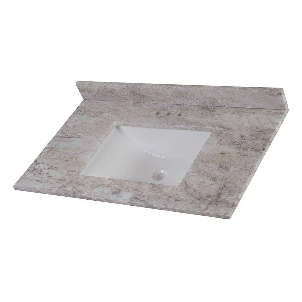 Home Decorators Collection Stone Effects 37 in W x 22 in D Ceramic Vanity Top in Winter Mist with White Rectangular Single Sink