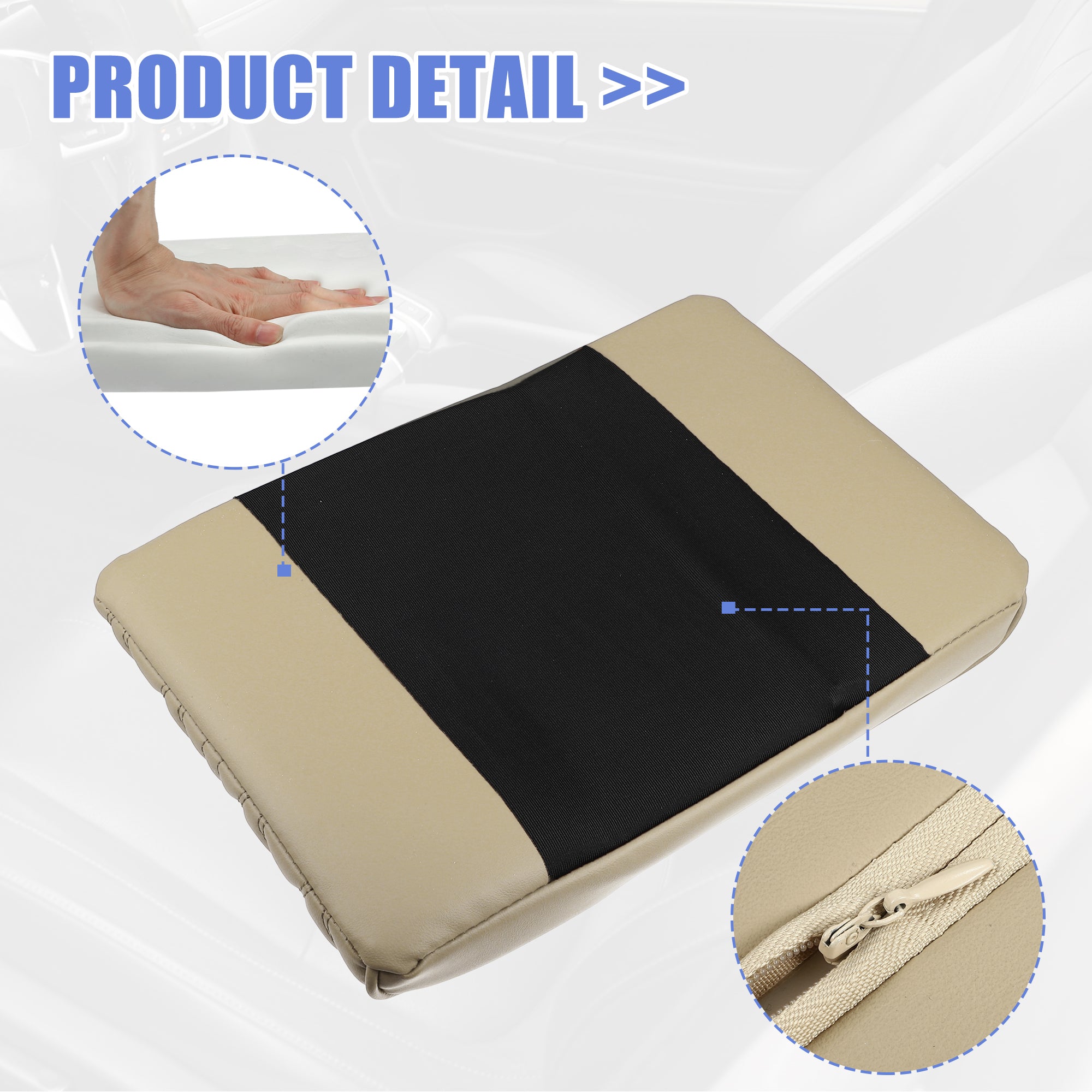 Auto Armrest Cushion Cover Center Console Box Pad Waterproof Faux Leather Cushion Pad Protector Universal Beige