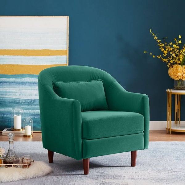 VANOMi 28.34'' Accent Armchair， Velvet Barrel Chair with Solid Wood Legs