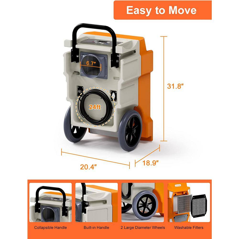 190 pt. 7500 sq. ft. Commercial Dehumidifiers in Orange for Basement Garage Warehouse with Drain Hose and Pump W-SPU-85