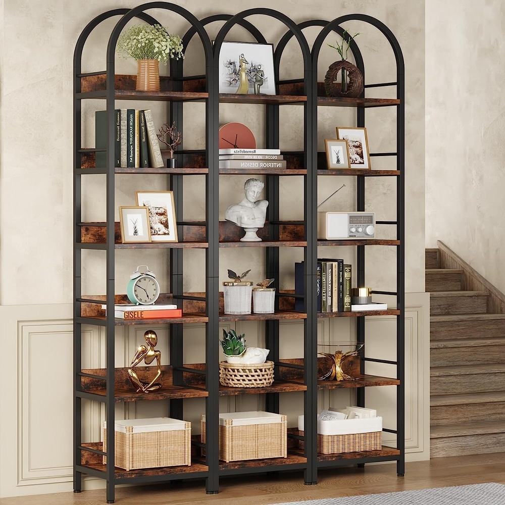 6 Tier Open Bookshelf  Tall Arched Bookcase Narrow Bookshelf