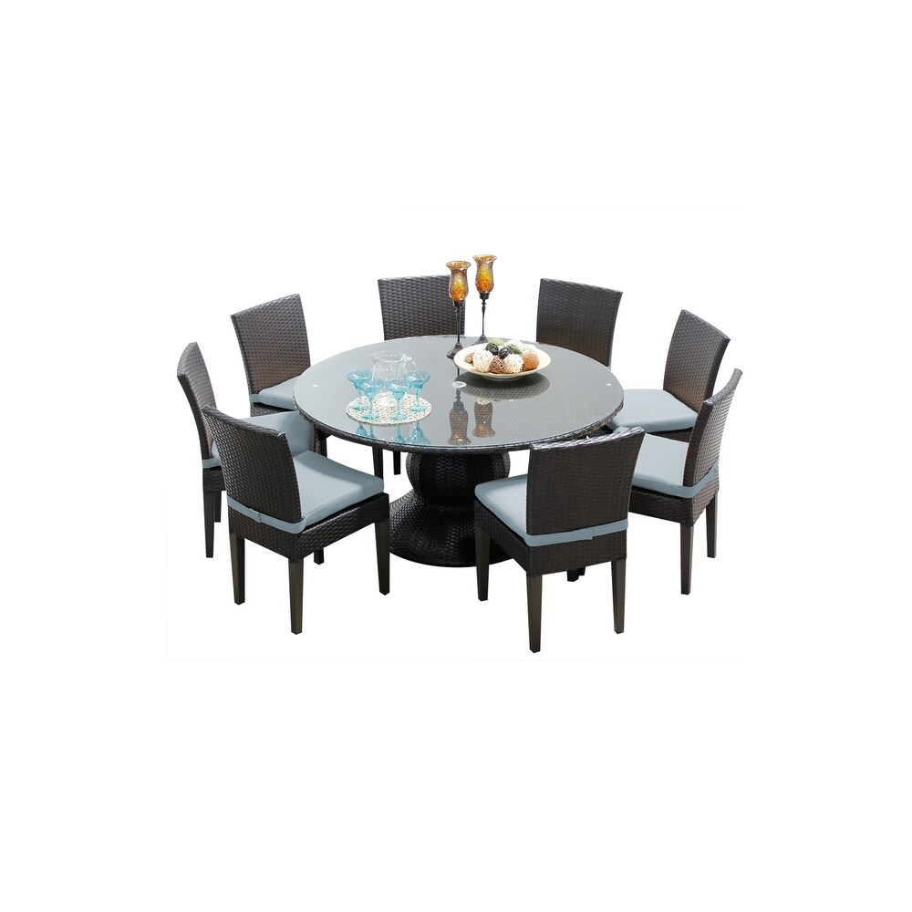 Napa 9 Piece Round Outdoor Patio Wicker Dining Set with Cushions