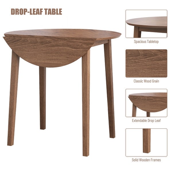 3-Piece Round Counter Height Drop-Leaf Table with 2 Upholstered Chairs， Dining Table Set Pub Set with PU leather Cushion