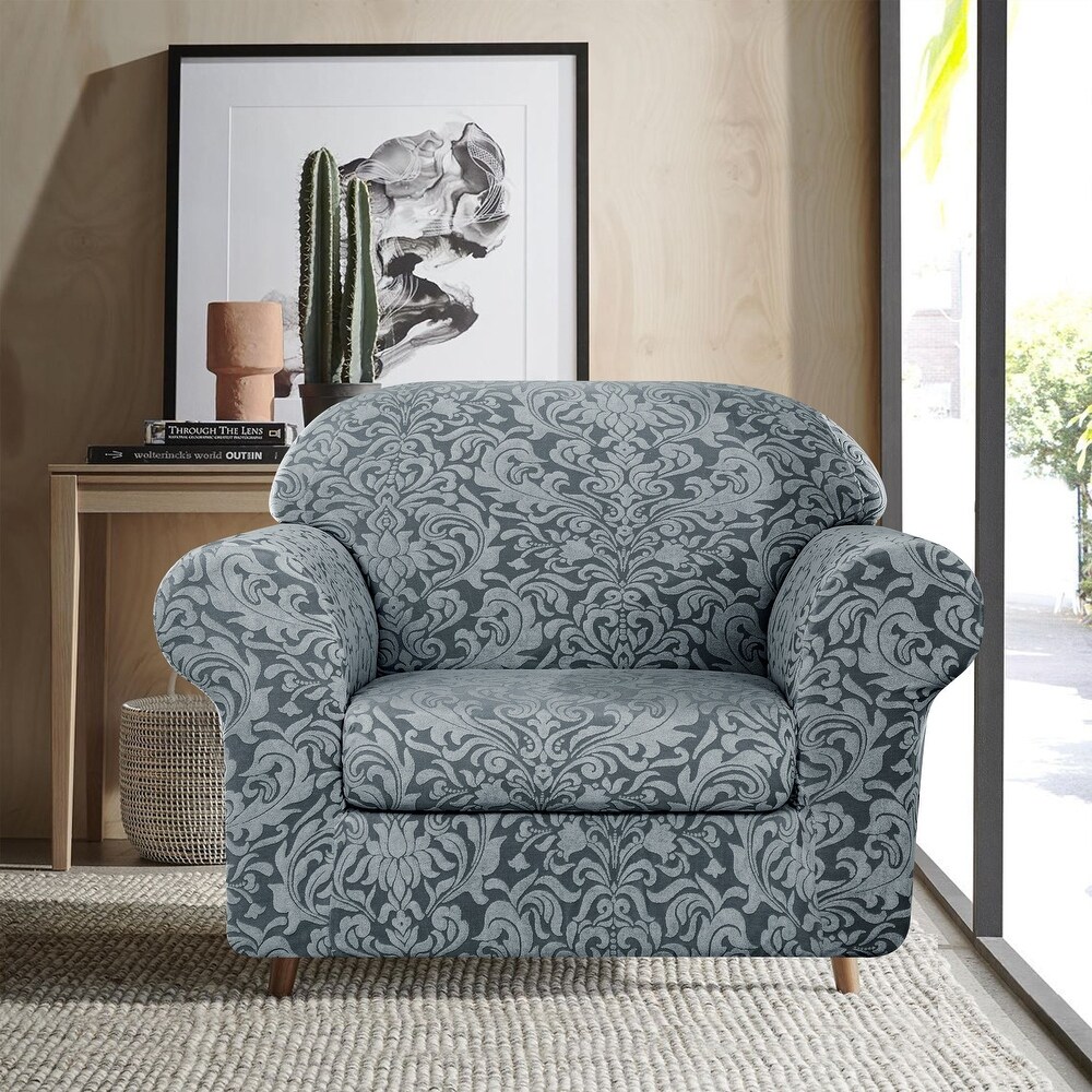 Subrtex 2 Piece Armchair Slipcover Jacquard Damask Spandex Furniture Protector