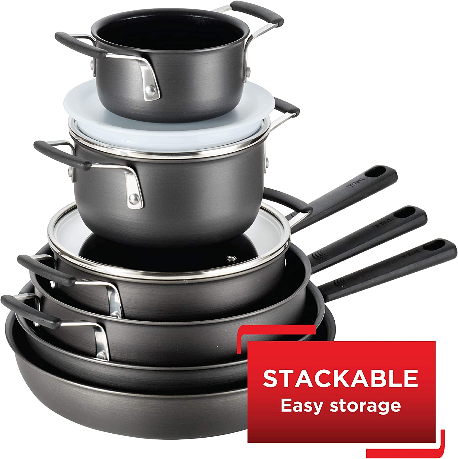 T-fal All-In-One Hard Anodized Dishwasher Safe Nonstick Cookware Set， 12-Piece， Black