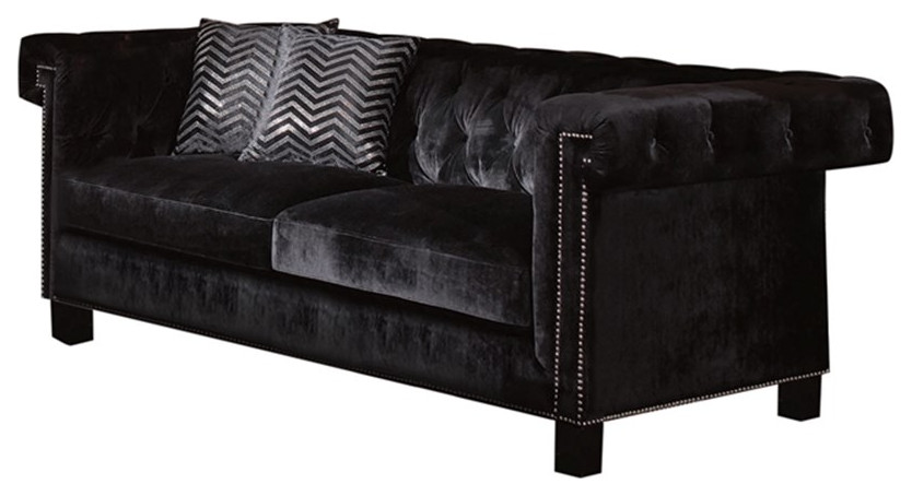 Coaster Reventlow 3 Piece Upholstery Tufted Velvet Sofa Set in Black   Transitional   Living Room Furniture Sets   by Homesquare  Houzz