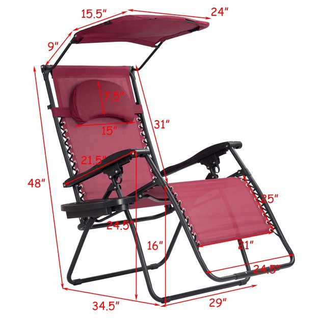 Tangkula Recling Zero Gravity Chair With Drink Tray amp Sunshade Wine