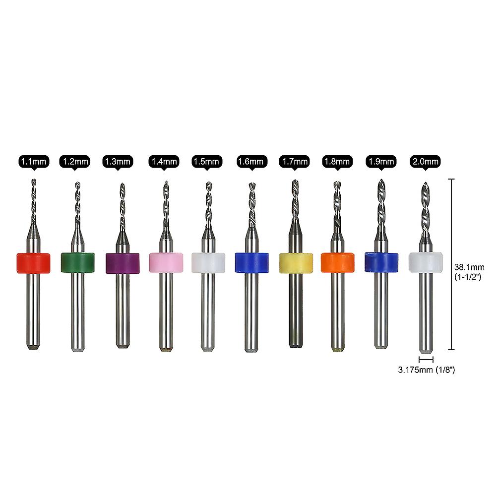 10pcs Tungsten Carbide Micro Drill Bits Set Engraving Tools For Pcb Circuit Board 1.1mm+1.2mm+1.3mm+1.4mm+1.5mm+1.6mm+1.7mm+1.8mm+1.9mm+2.0mm No.26669