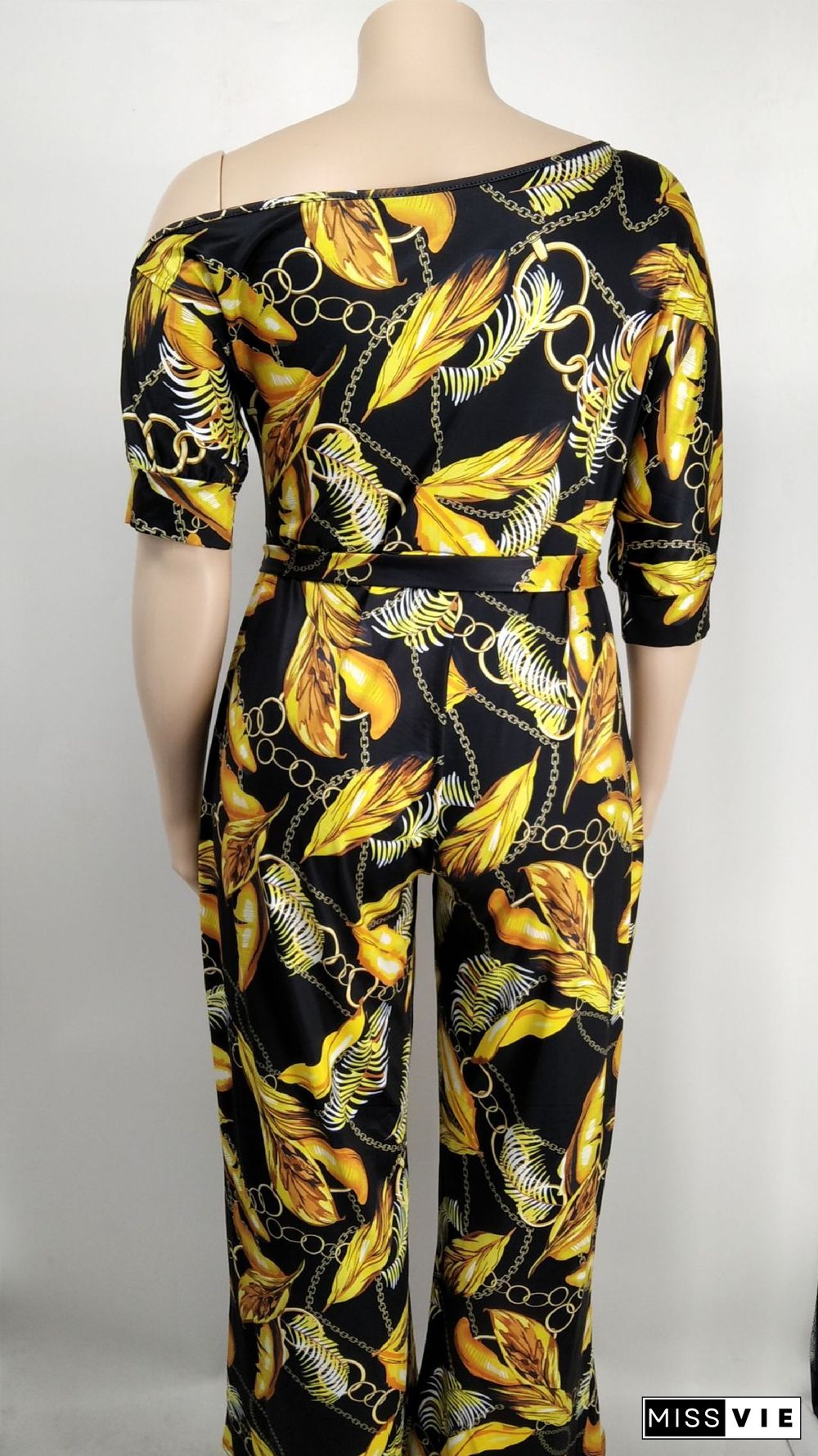 Off-the-shoulder Printed Plus Size Wide Leg Jumpsuit