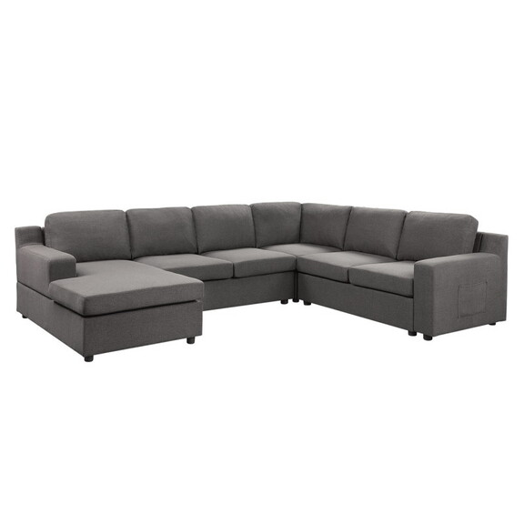 Waylon Gray Linen 6 Seater U Shape Sectional Sofa ...