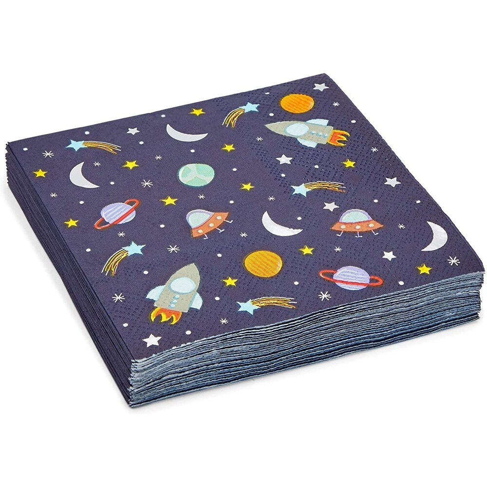 Outer Space Party Pack with Dinnerware  Hats  Banner  Tablecloths (Serves 24  99 Pieces)